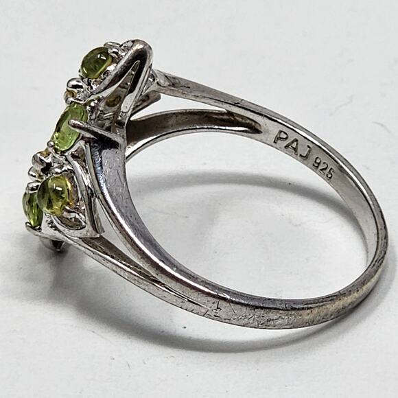 Antique Sterling Silver Size 10 Green Peridot Cluster Ring - Picture 4 of 7